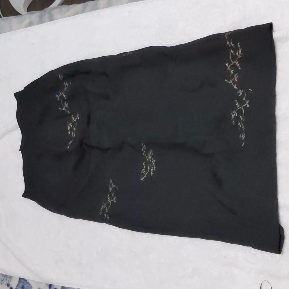 Vintage Long Black Pencil Shirt with Tree Designs